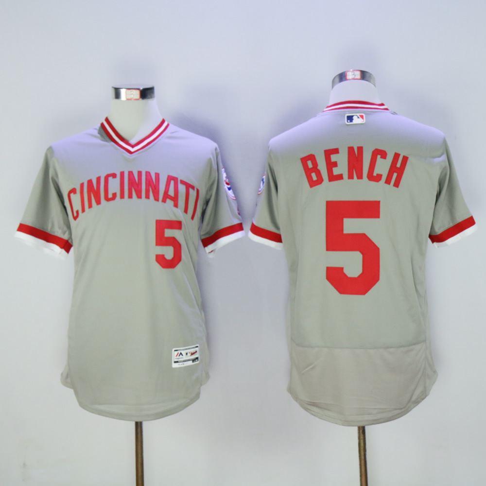 Men MLB Cincinnati Reds #5 Bench grey Throwback 1976 jerseys